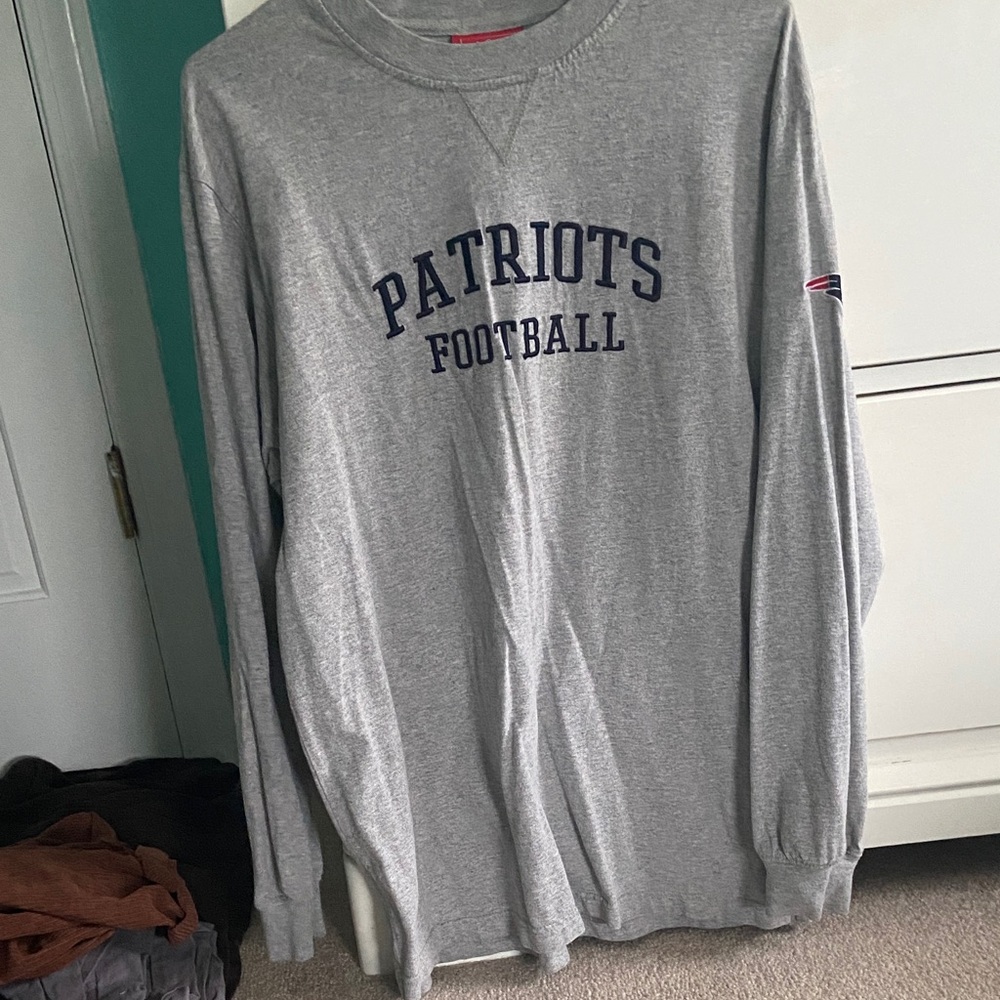 Vintage Gray Patriots Football Long Sleeve Shirt